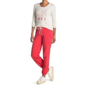 SUNDRY Heart Stripe Jogger Sweatpants Coral Pink NWT Size 1 Small